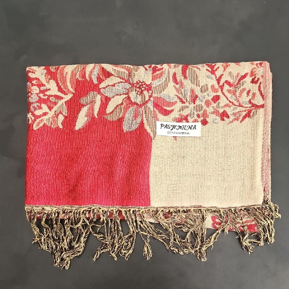 Pashmina Red and Cream Floral Scarf